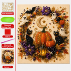 Halloween diamond painting kit with pearl beads, canvas, placement pen, wax pad, and sorting tray