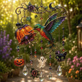 Halloween stained glass hummingbird and pumpkin wind chime hanging garden decor