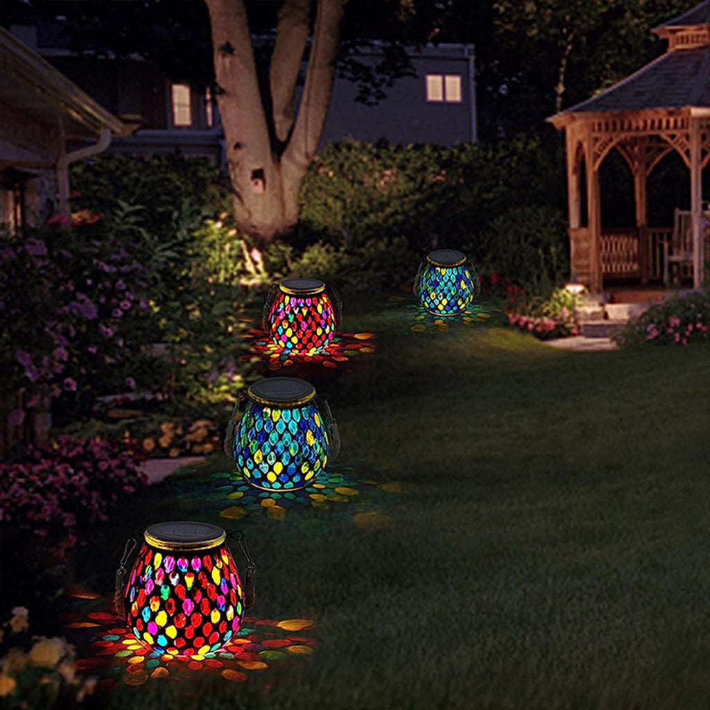 Solar Stained Glass Garden Light, Colorful Mosaic Outdoor Landscape Lamp