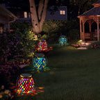 Solar Stained Glass Garden Light, Colorful Mosaic Outdoor Landscape Lamp