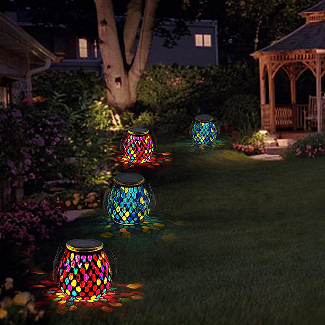 Solar Stained Glass Garden Light, Colorful Mosaic Outdoor Landscape Lamp