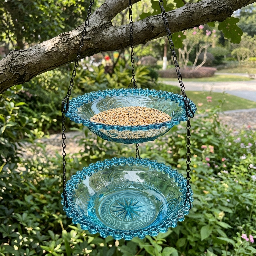 Vintage Dual-Tier Hanging Bird Feeder and Bird Bath for Outdoor Garden