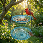 Vintage Dual-Tier Hanging Bird Feeder and Bird Bath for Outdoor Garden