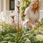 Copper Calla Lily Garden Stake with Bell Chimes, Outdoor Flower Decor