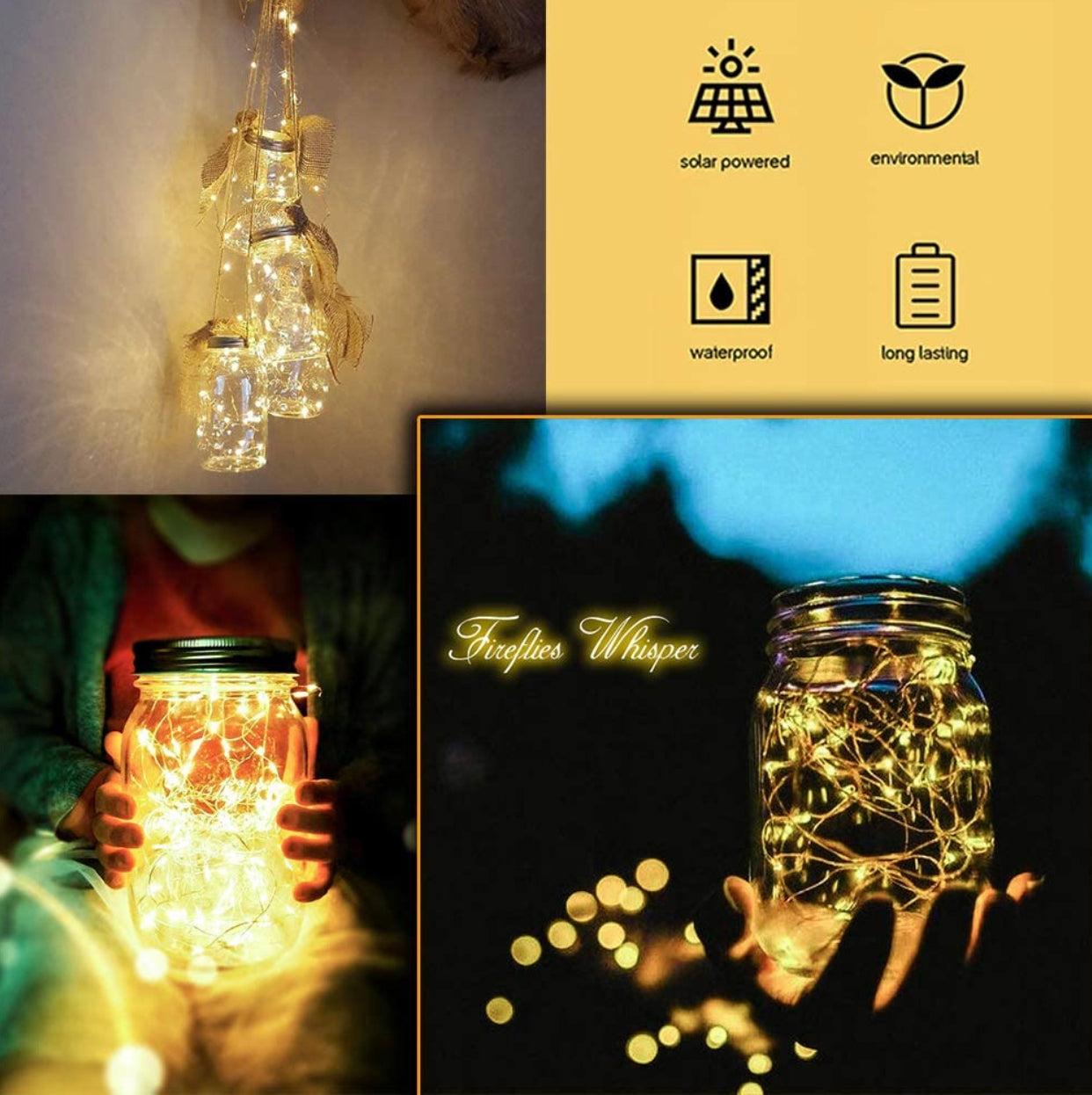 2 Pack Solar Mason Jar Lights with 20 LED Fairy String Lights & Hangers