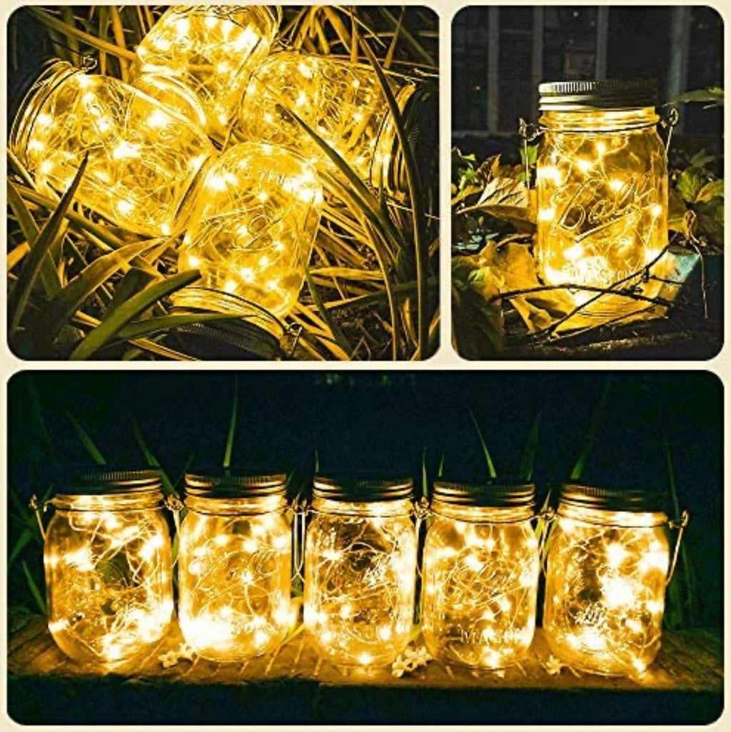 2 Pack Solar Mason Jar Lights with 20 LED Fairy String Lights & Hangers