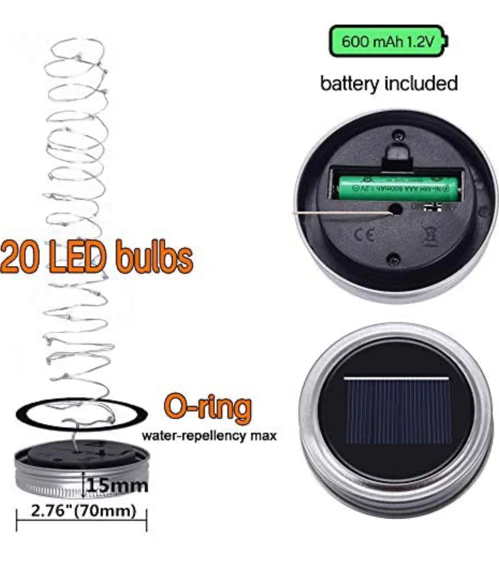 2 Pack Solar Mason Jar Lights with 20 LED Fairy String Lights & Hangers