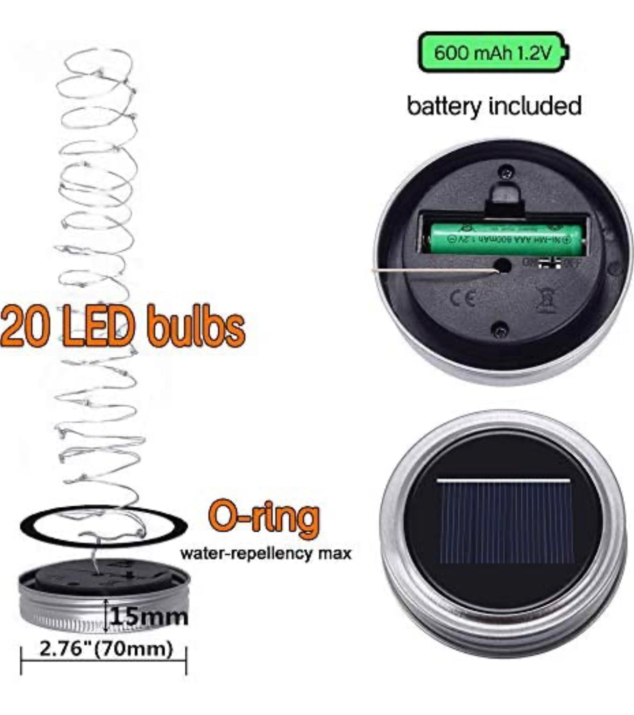 2 Pack Solar Mason Jar Lights with 20 LED Fairy String Lights & Hangers