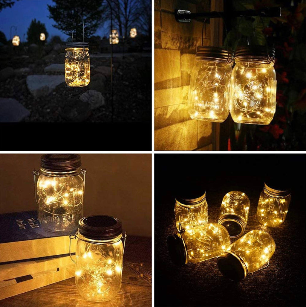 2 Pack Solar Mason Jar Lights with 20 LED Fairy String Lights & Hangers