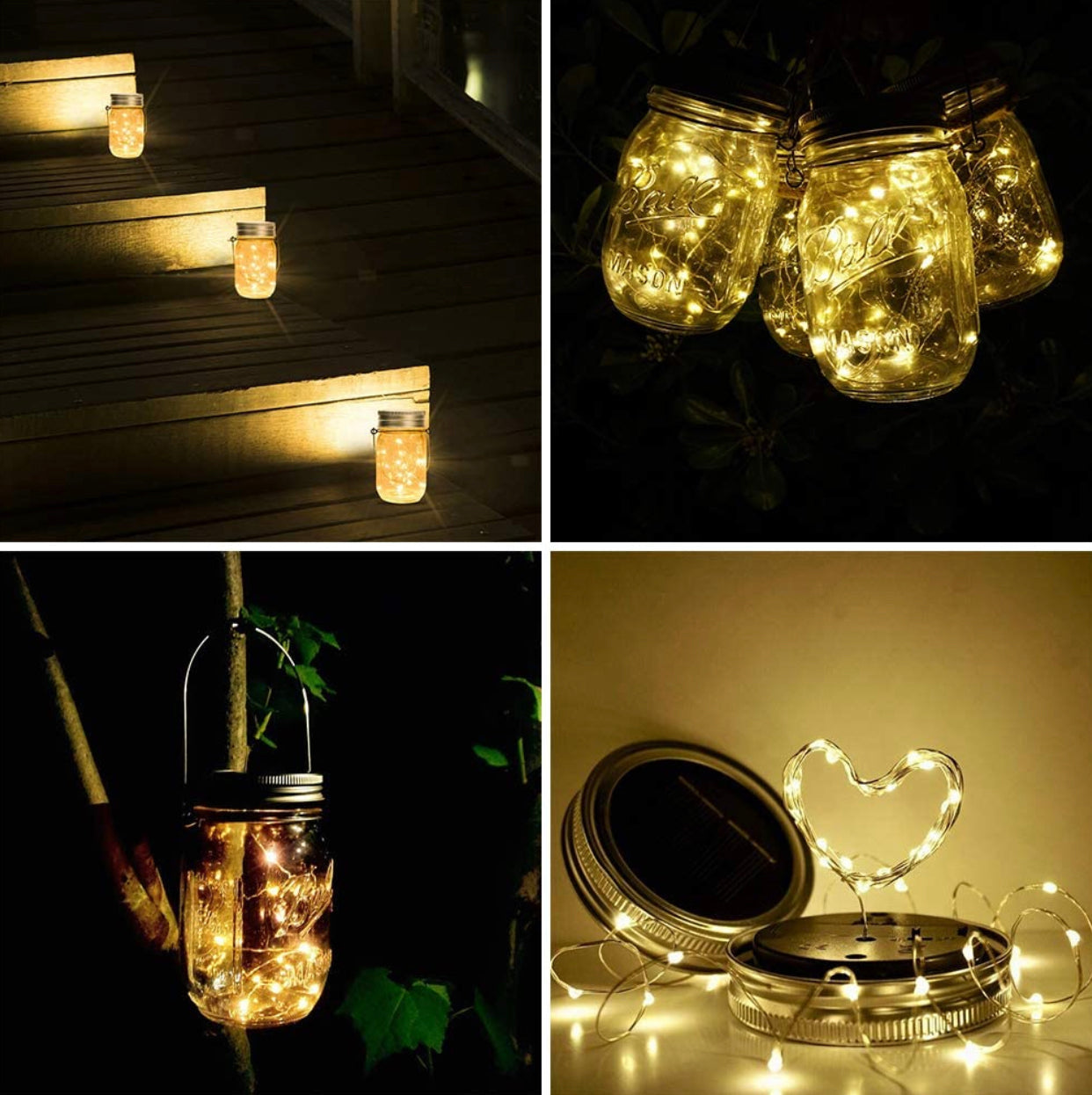 2 Pack Solar Mason Jar Lights with 20 LED Fairy String Lights & Hangers