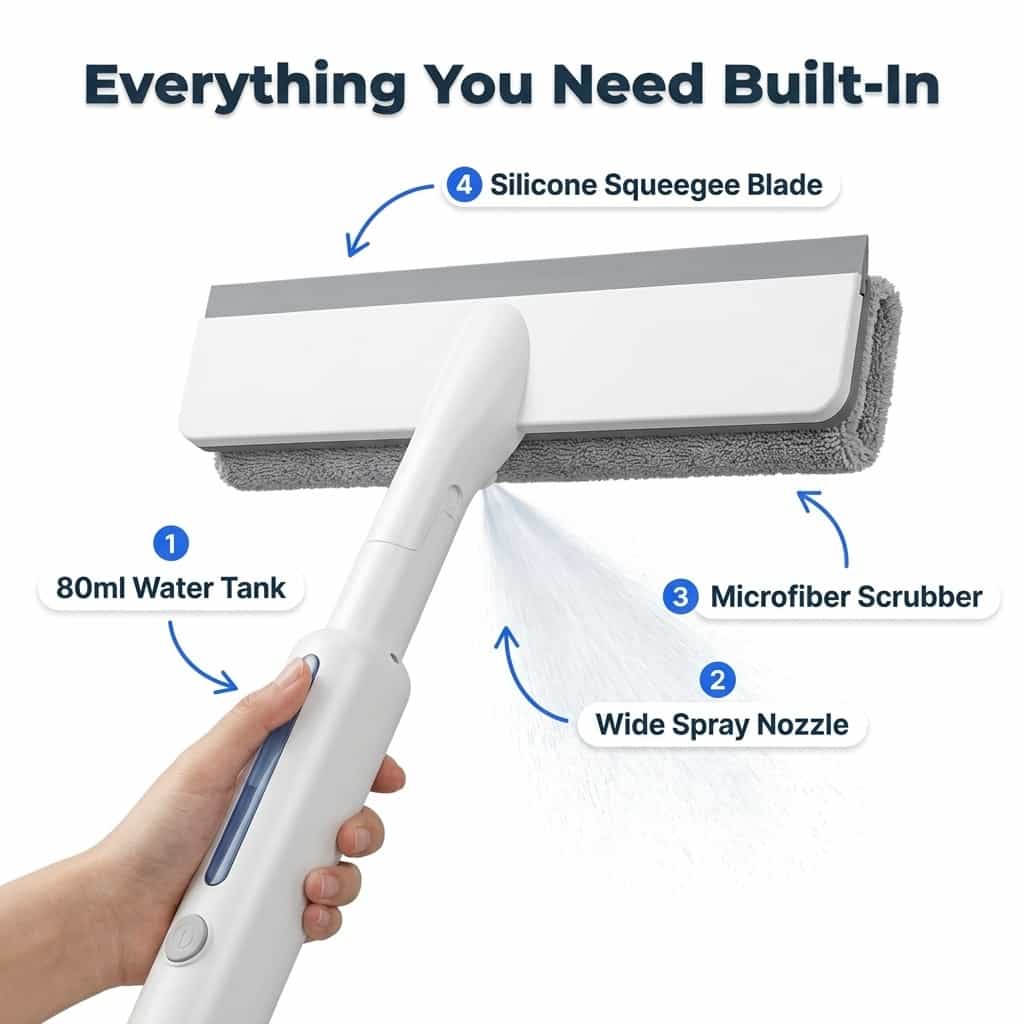 Window Squeegee with Spray & Extendable Handle for Glass Cleaning