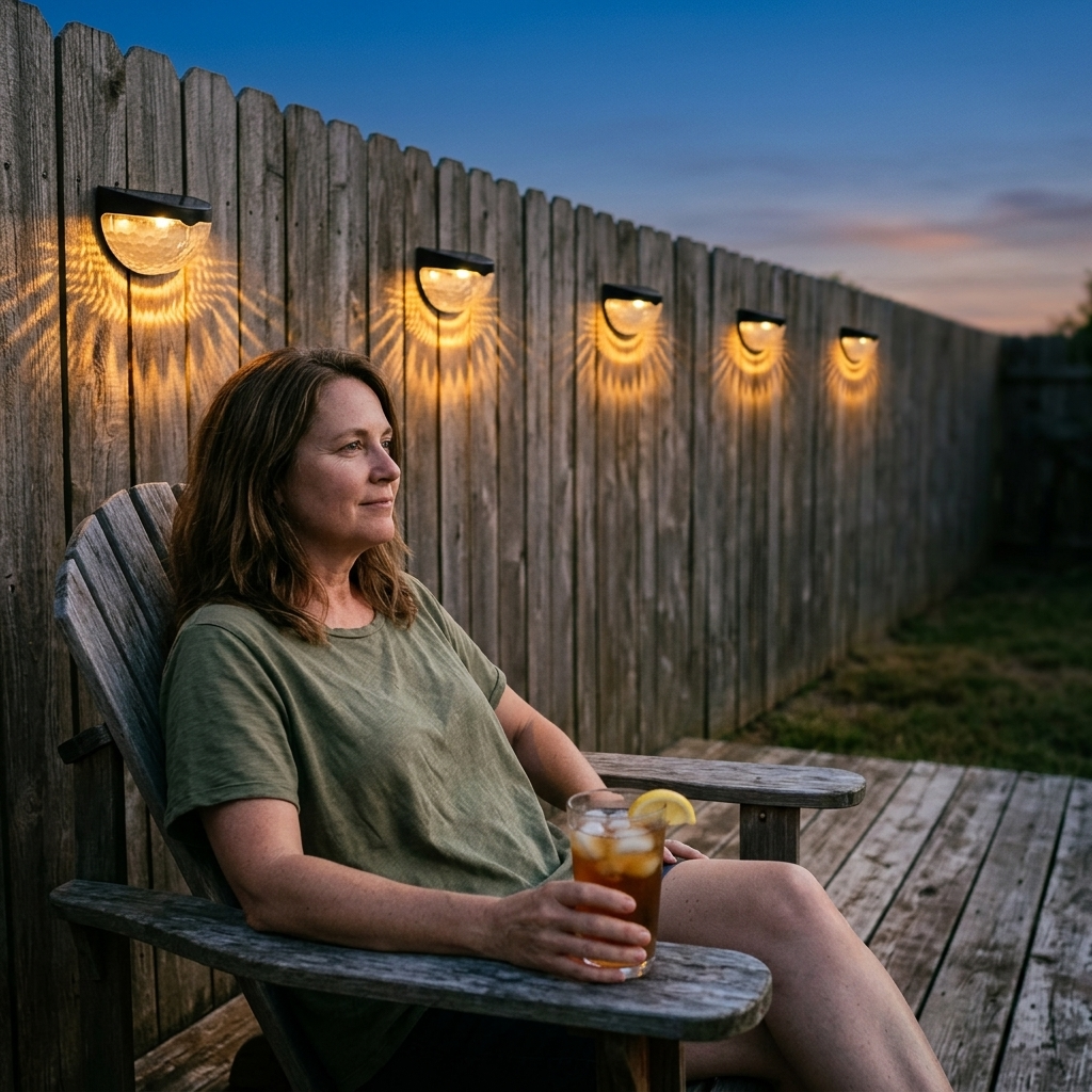 Decorative Solar Fence Lights with Warm Scallop Glow, 6 Pack