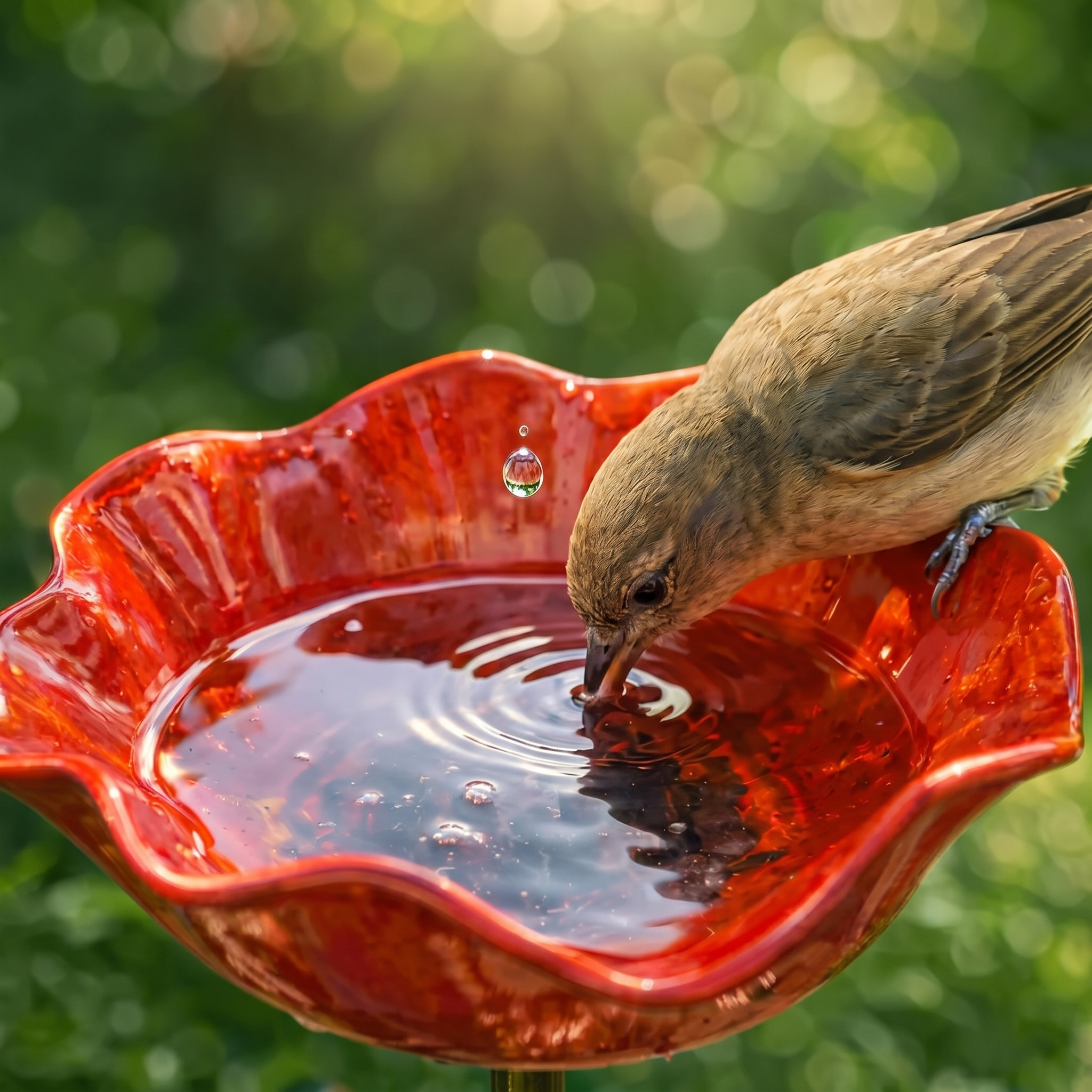 Handcrafted Flower Bird Bath Garden Stake for Outdoor Decor