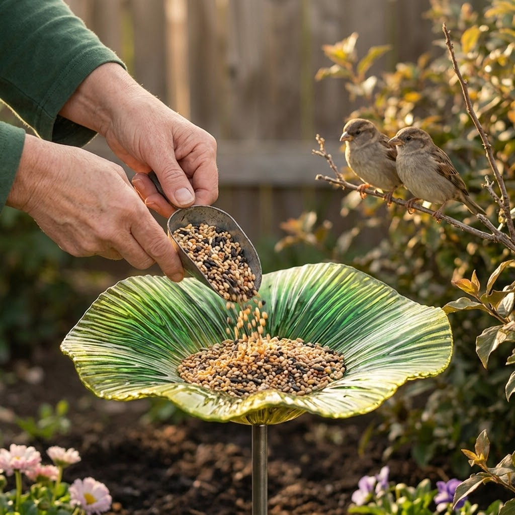 Hand Painted Flower Bird Feeder Stake, Colorful Iron Garden Decor for Outdoor Spaces