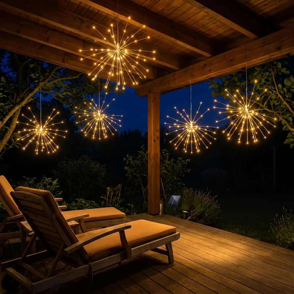 Solar Firework Lights Outdoor, Set of 4 Solar Garden Lights with 240 LEDs and Remote