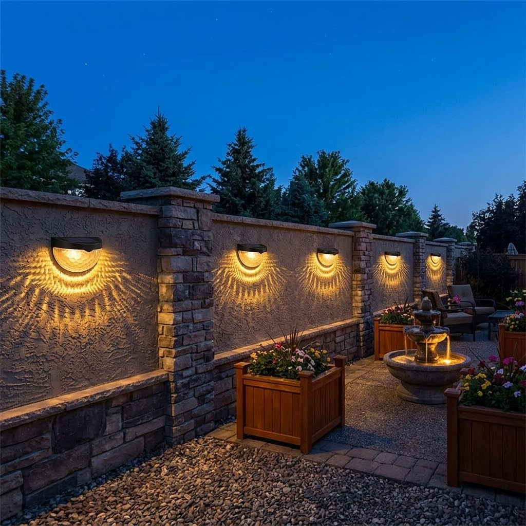 Decorative Solar Fence Lights with Warm Scallop Glow, 6 Pack