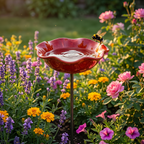 Handcrafted Flower Bird Bath Garden Stake for Outdoor Decor