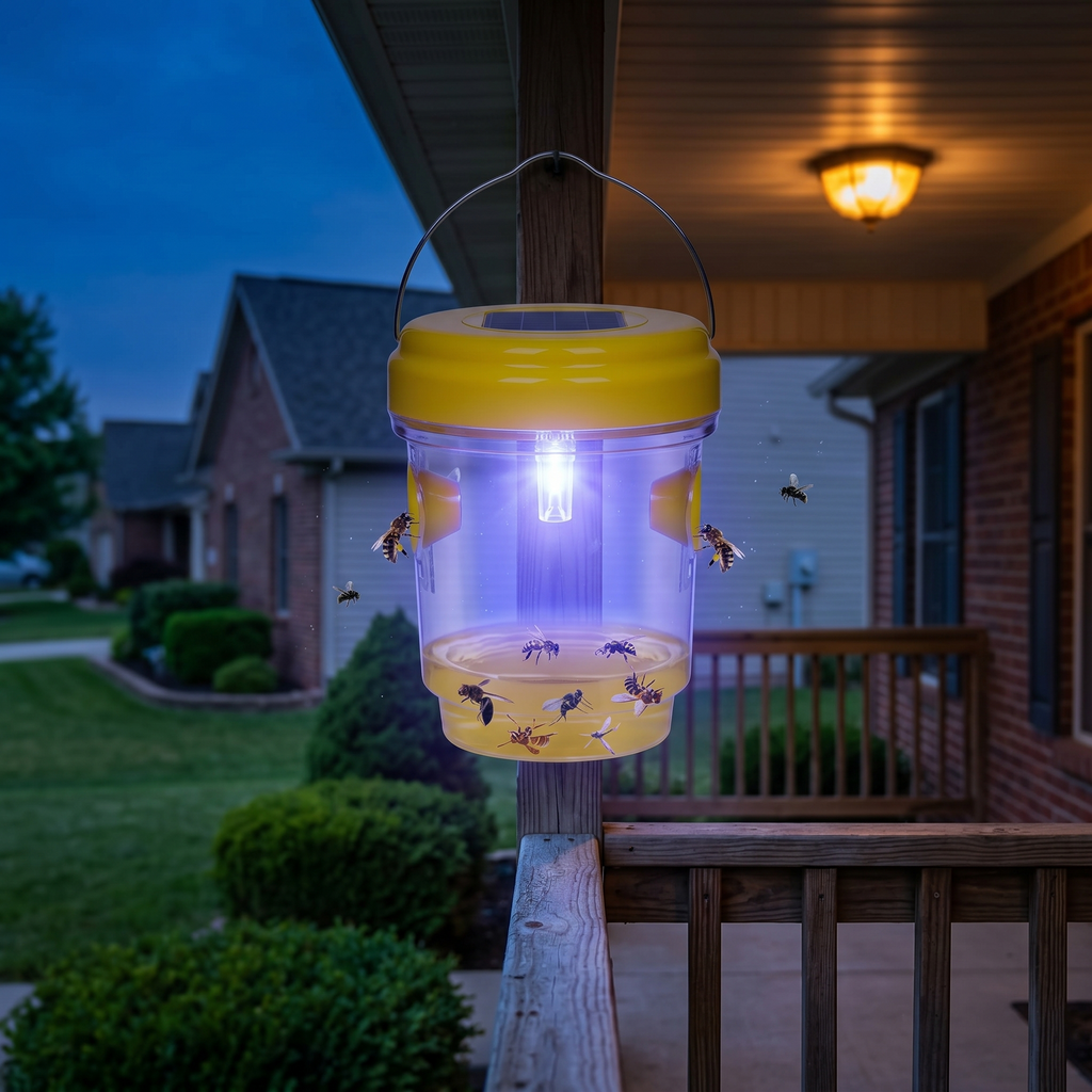 Solar Wasp Trap with LED, 2 Pack Hanging Outdoor Insect Trap for Garden