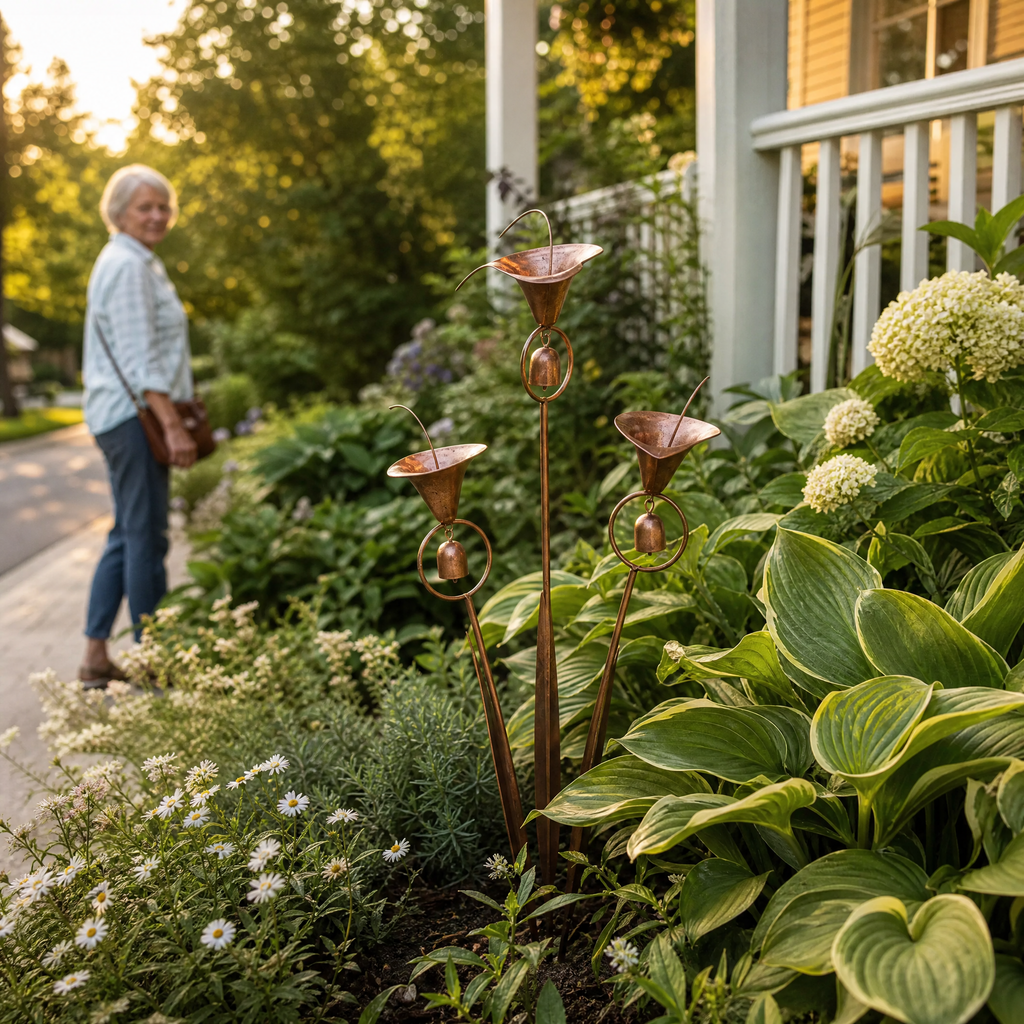 Copper Calla Lily Garden Stake with Bell Chimes, Outdoor Flower Decor