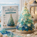 Lighted sea glass Christmas tree displayed with its DIY kit box