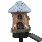 Solar Fairy Cottage Garden Stake Light with Warm LED & Hand-Sculpted Resin