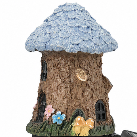Solar Fairy Cottage Garden Stake Light with Warm LED & Hand-Sculpted Resin