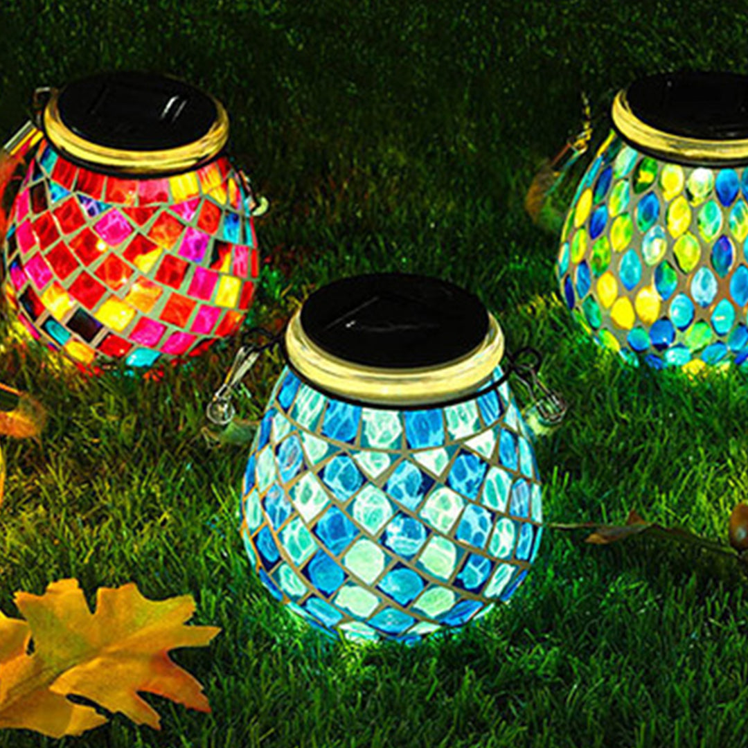 Solar Stained Glass Garden Light, Colorful Mosaic Outdoor Landscape Lamp