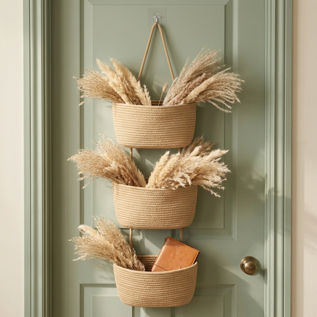 3-Tier Hanging Storage Basket for Door, No Drill Over Door Organizer