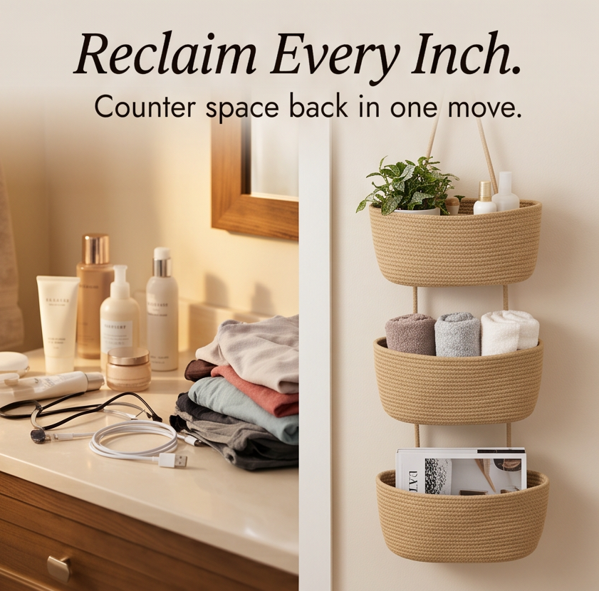 3-Tier Hanging Storage Basket for Door, No Drill Over Door Organizer