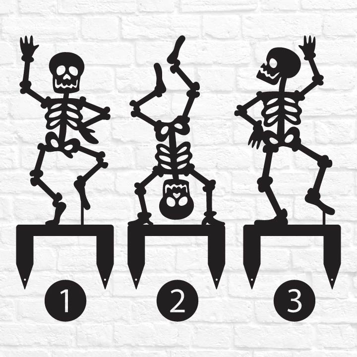 6-Piece Halloween Skeleton Yard Stakes Set - Outdoor Lawn Decorations