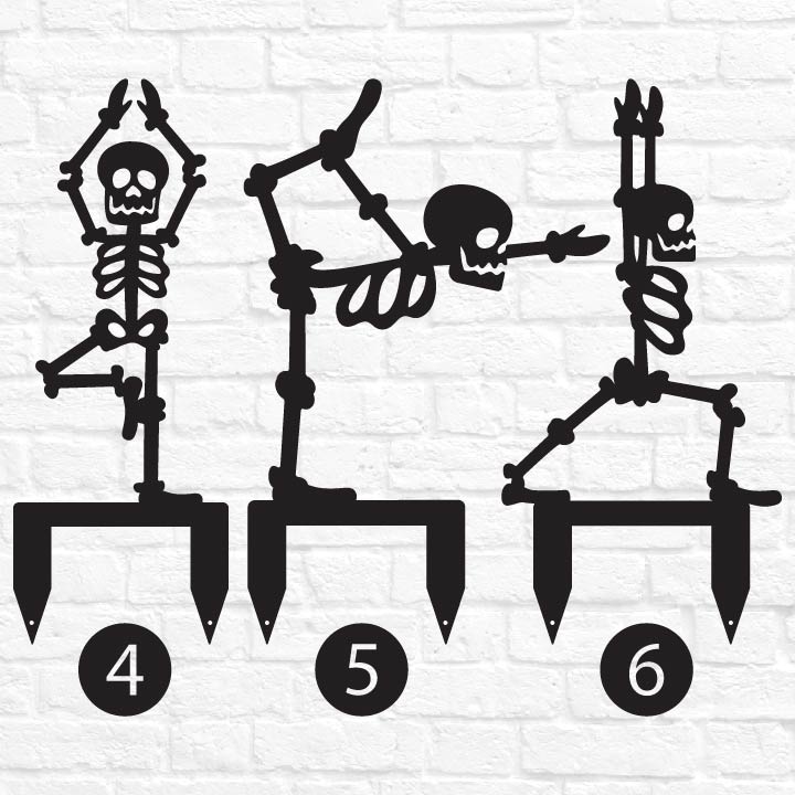 6-Piece Halloween Skeleton Yard Stakes Set - Outdoor Lawn Decorations