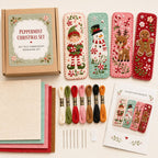 Peppermint bookmark kit contents arranged for hand stitching