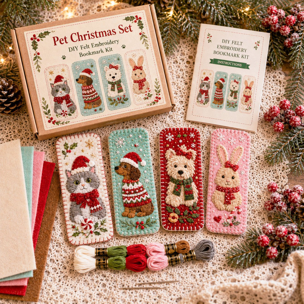 Pet Christmas bookmark kit with finished designs and craft materials