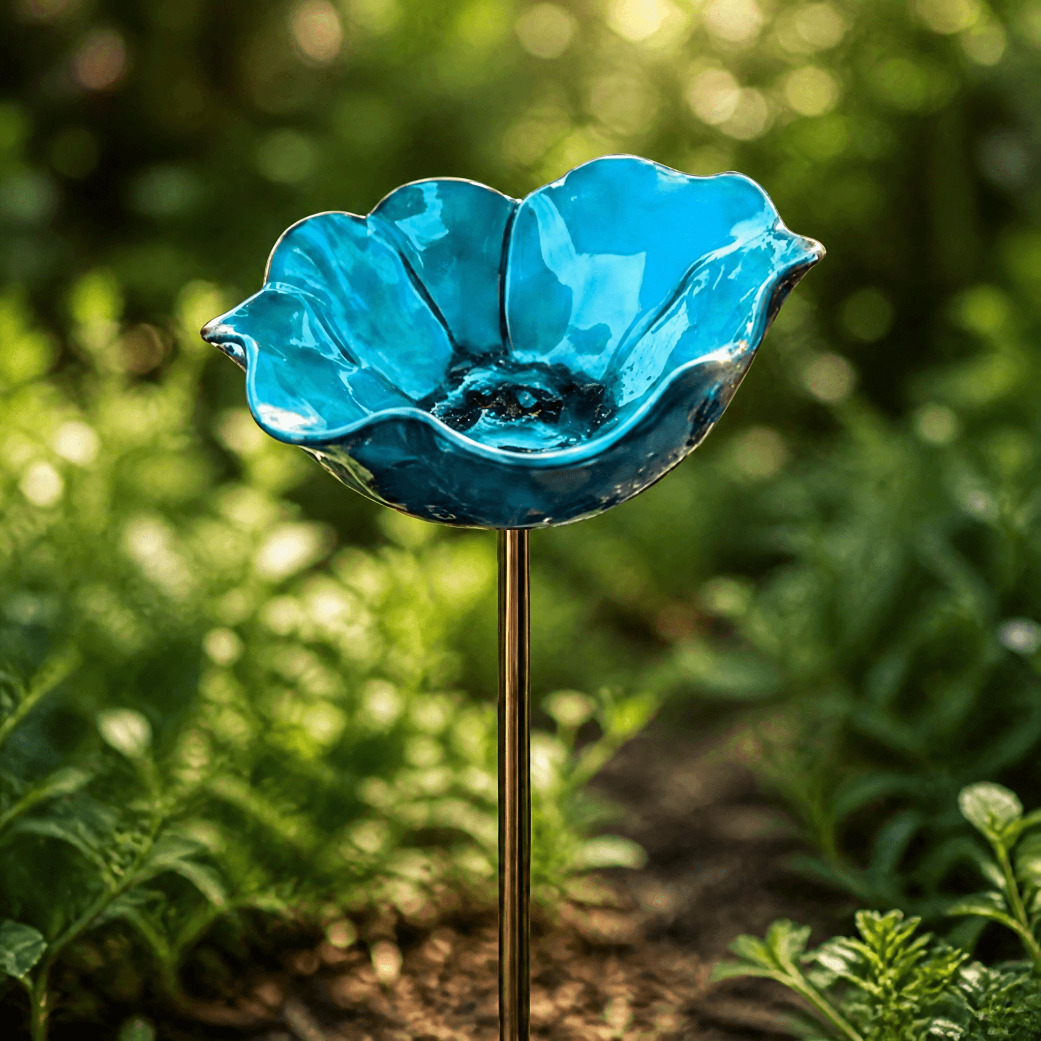 Handcrafted Flower Bird Bath Garden Stake for Outdoor Decor
