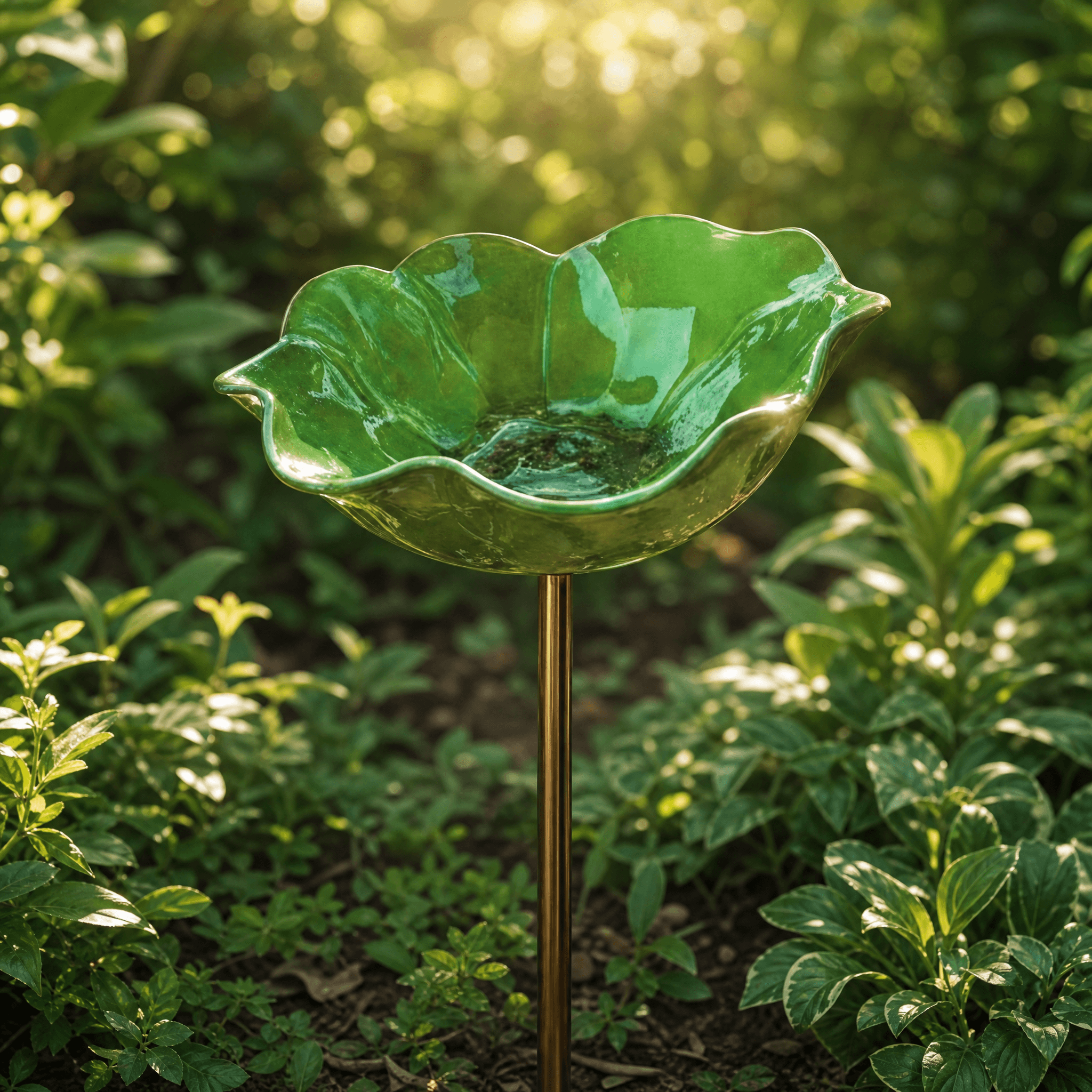Handcrafted Flower Bird Bath Garden Stake for Outdoor Decor