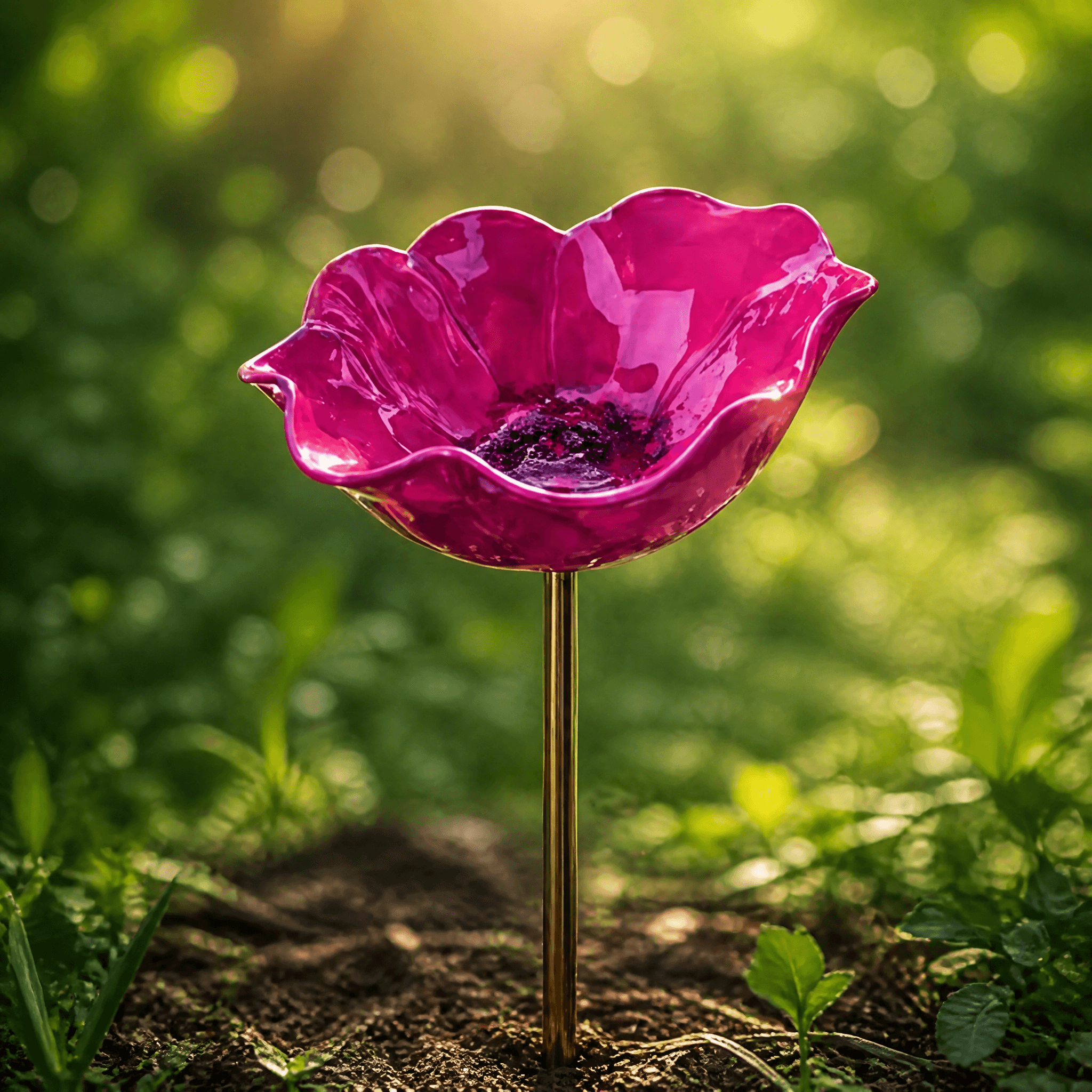 Handcrafted Flower Bird Bath Garden Stake for Outdoor Decor
