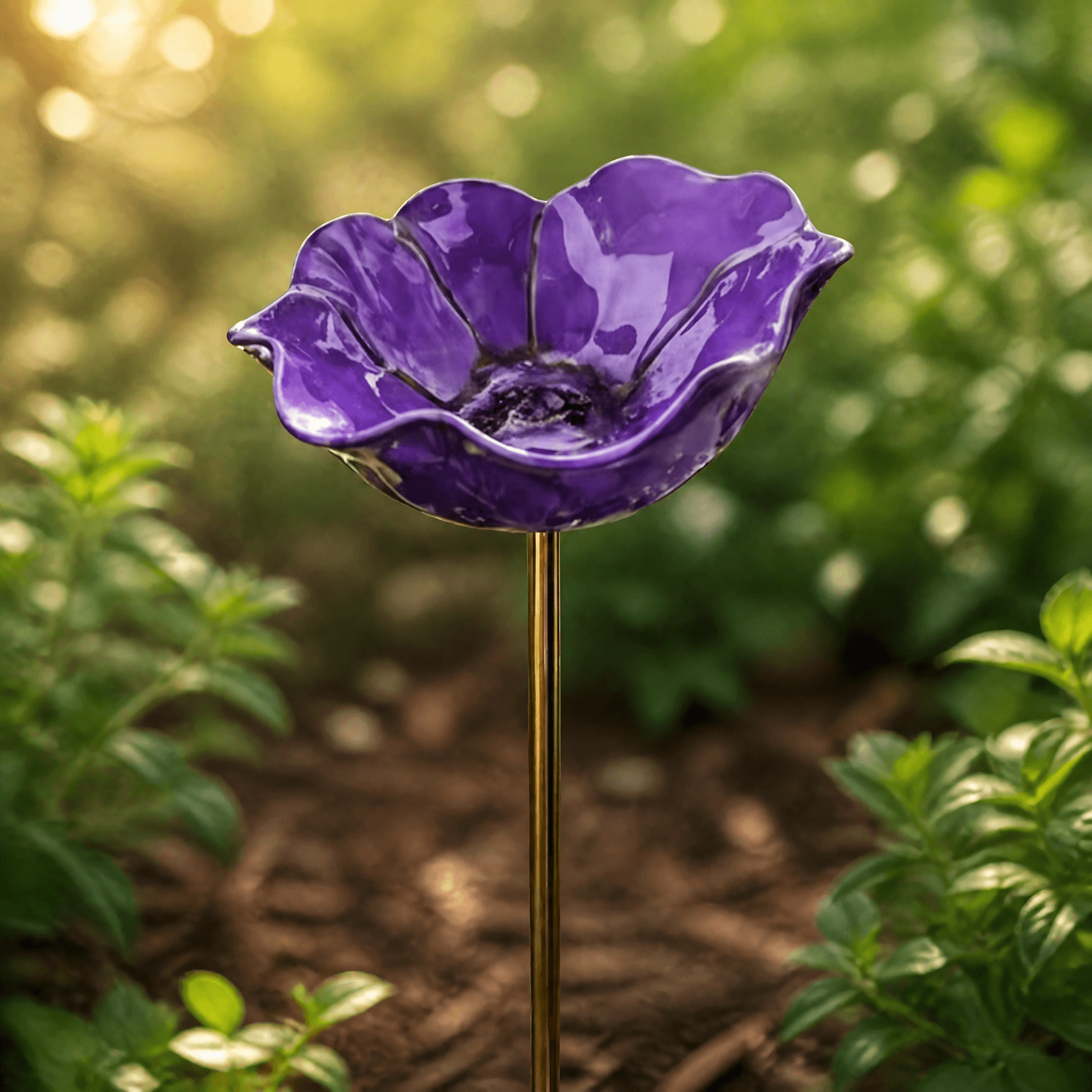 Handcrafted Flower Bird Bath Garden Stake for Outdoor Decor