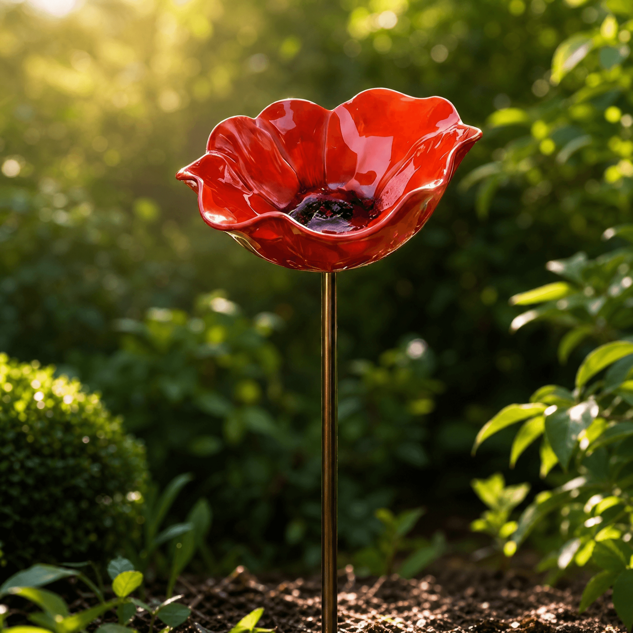 Handcrafted Flower Bird Bath Garden Stake for Outdoor Decor