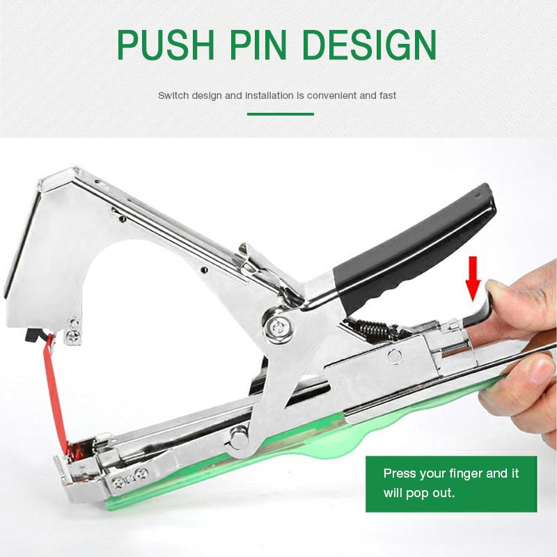 Plant tying machine with easy staple installation design for garden plant support