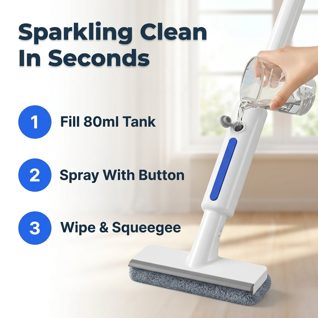 Window Squeegee with Spray & Extendable Handle for Glass Cleaning