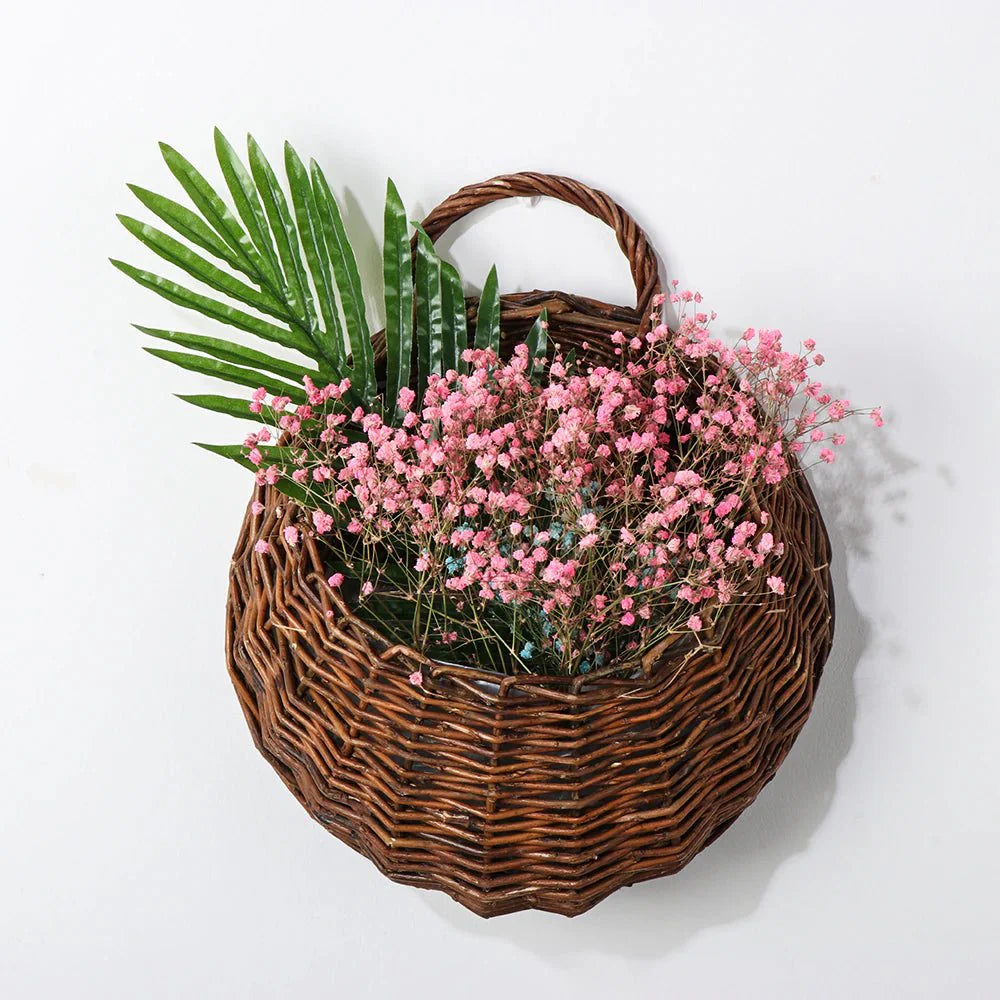 Handwoven Rattan Hanging Wall Planter for Indoor and Outdoor Decor