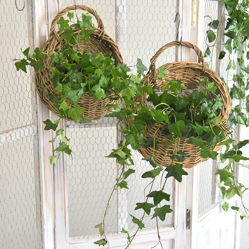 Handwoven Rattan Hanging Wall Planter for Indoor and Outdoor Decor