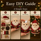 Four illustrated steps for making the Santa character ornament