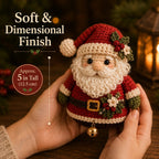 Finished Santa ornament held in one hand to show its size