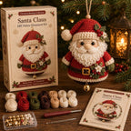 Santa character ornament shown with its DIY kit materials