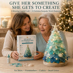 Two women sharing a lighted sea glass tree craft kit