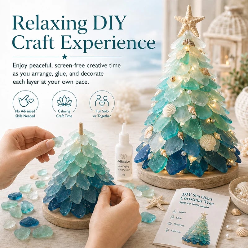 Hands arranging sea glass pieces during a relaxing craft session
