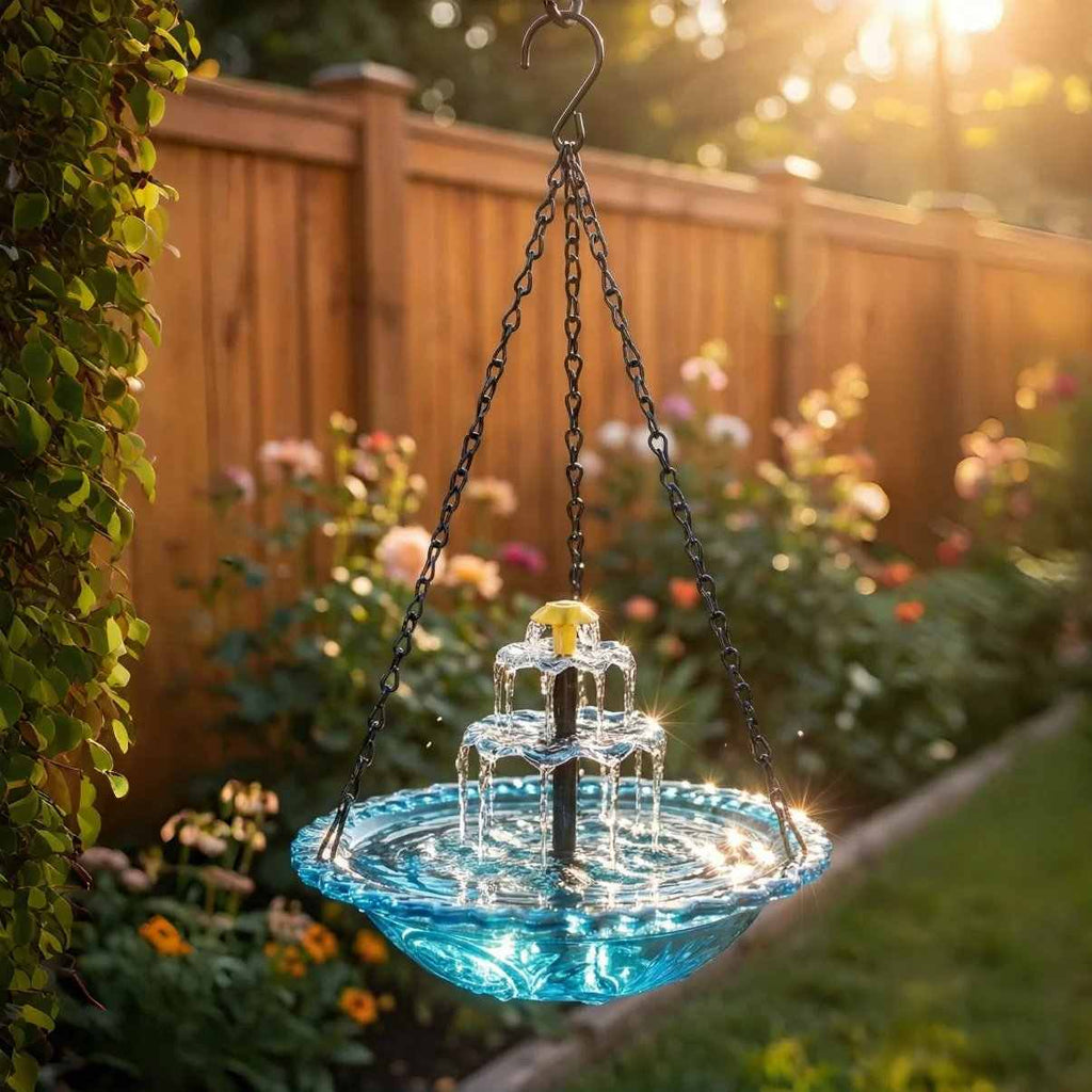 Solar Hanging Bird Bath Fountain with Two-Tier Water Cascade