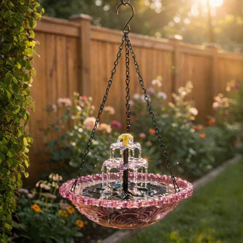 Solar Hanging Bird Bath Fountain with Two-Tier Water Cascade