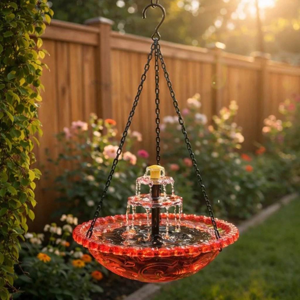 Solar Hanging Bird Bath Fountain with Two-Tier Water Cascade